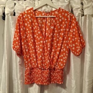 Sienna Sky Orange Puff Sleeve Wrap Blouse Lg 🩵🩵🩵🩵